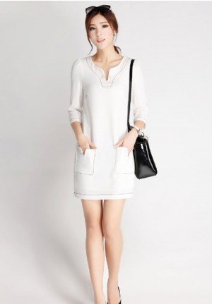 Polished White Dress with Pocket