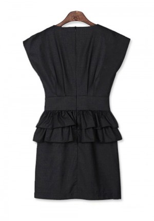 Tailored Black Flounced Office Dress Set